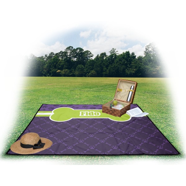 Pawprints & Bones Picnic Blanket - with Basket Hat and Book - in Use