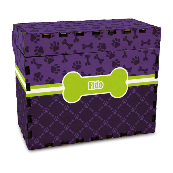Custom Pawprints & Bones Wood Recipe Box - Full Color Print (Personalized)