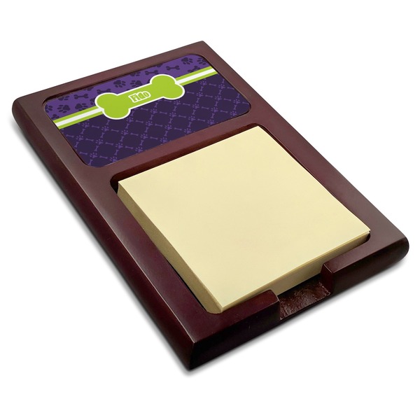 Custom Pawprints & Bones Red Mahogany Sticky Note Holder (Personalized)