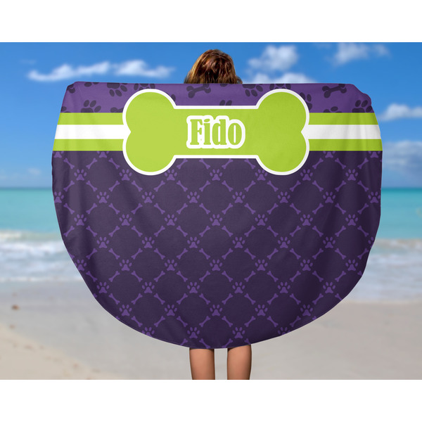 Pawprints & Bones Round Beach Towel - In Use