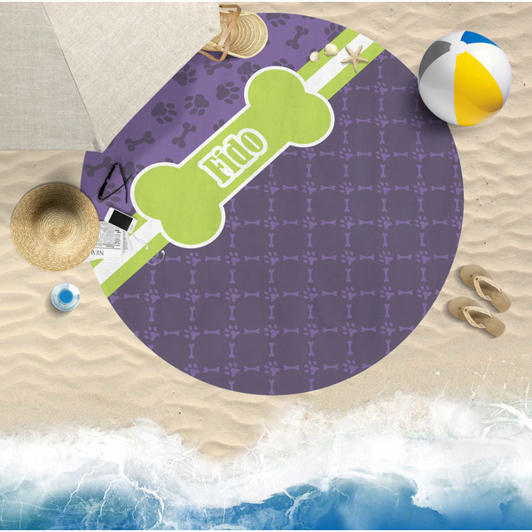 Pawprints & Bones Round Beach Towel Lifestyle