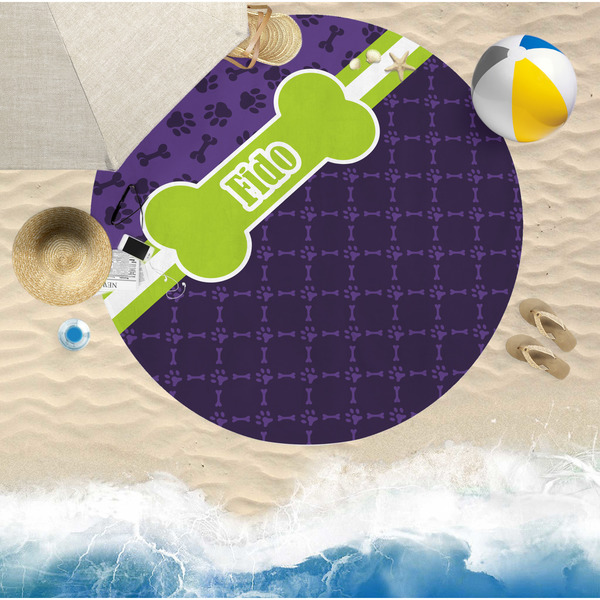 Pawprints & Bones Round Beach Towel Lifestyle