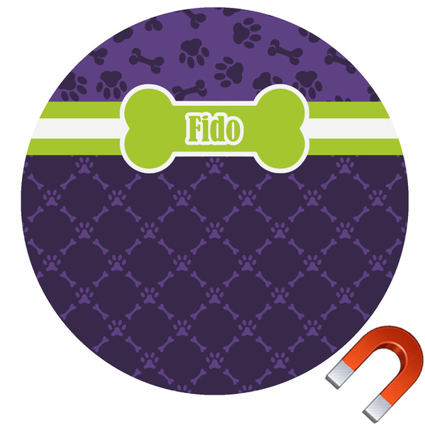 Custom Pawprints & Bones Round Car Magnet - 6" (Personalized)