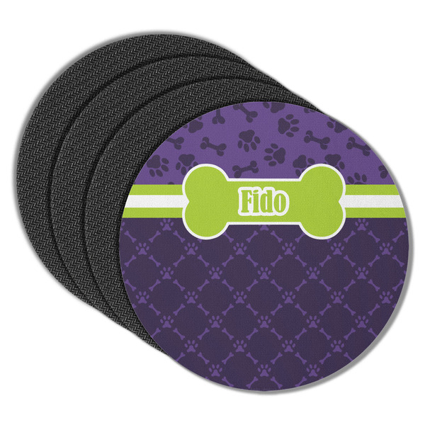 Custom Pawprints & Bones Round Rubber Backed Coasters - Set of 4 (Personalized)