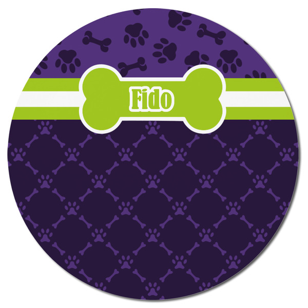 Pawprints & Bones Round Fridge Magnet - FRONT