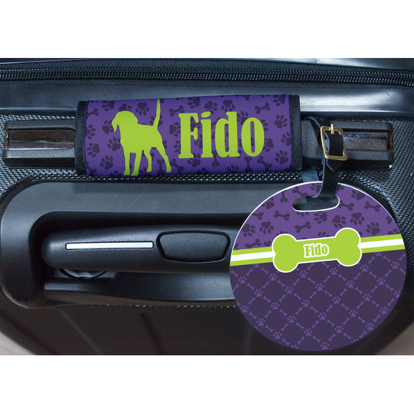 Pawprints & Bones Round Luggage Tag & Handle Wrap - In Context