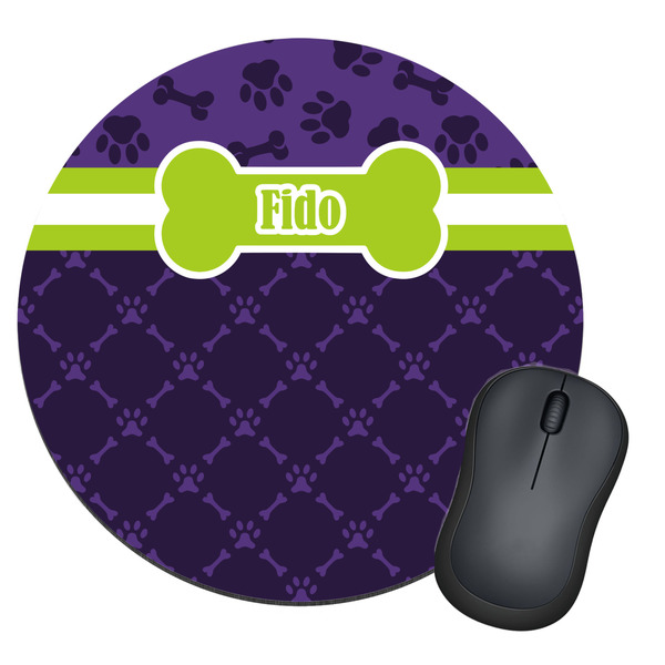 Custom Pawprints & Bones Round Mouse Pad (Personalized)