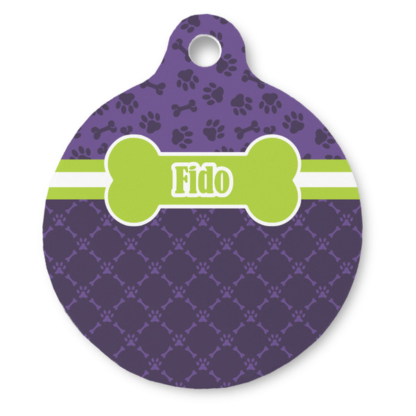Custom Pawprints & Bones Round Pet ID Tag (Personalized)