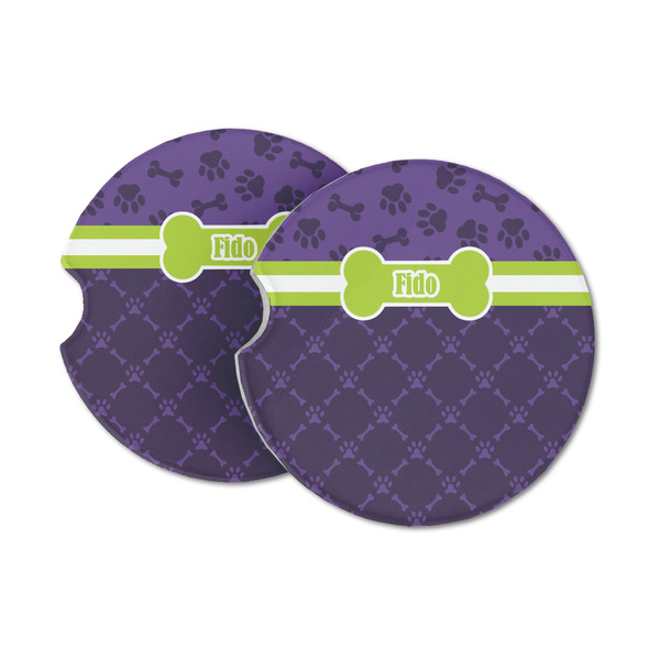 Custom Pawprints & Bones Sandstone Car Coasters - Set of 2 (Personalized)