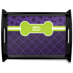 Pawprints & Bones Black Wooden Tray - Large (Personalized)