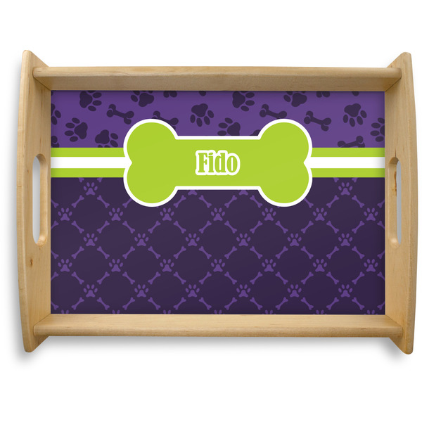 Custom Pawprints & Bones Natural Wooden Tray - Large (Personalized)