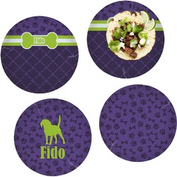 Pawprints & Bones Set of 4 Glass Lunch / Dinner Plate 10" (Personalized)