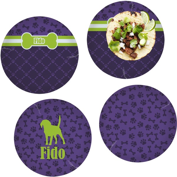 Custom Pawprints & Bones Set of 4 Glass Lunch / Dinner Plate 10" (Personalized)