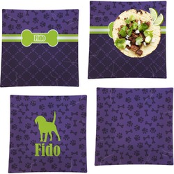 Pawprints & Bones Set of 4 Glass Square Lunch / Dinner Plate 9.5" (Personalized)
