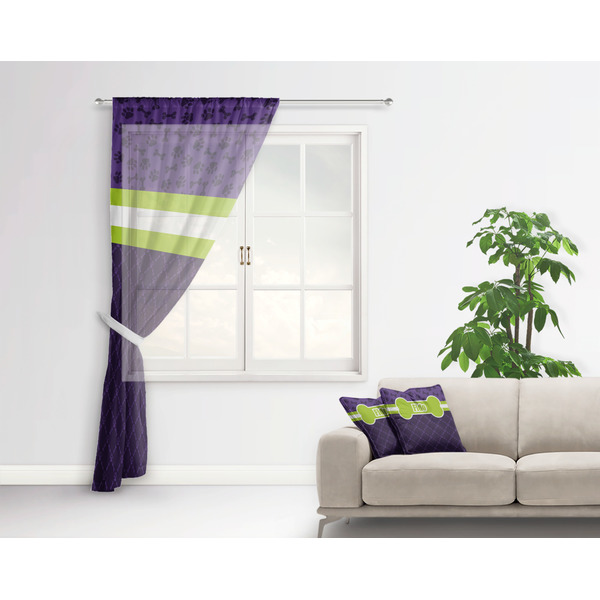 Pawprints & Bones Sheer Curtain With Window and Rod - in Room Matching Pillow