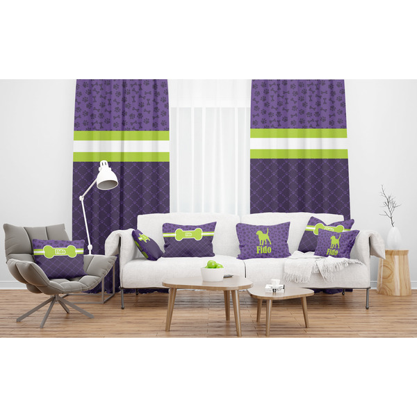 Pawprints & Bones Sheer and Custom Curtains in Room with Matching Pillows