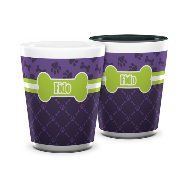 Custom Pawprints & Bones Ceramic Shot Glass - 1.5 oz (Personalized)