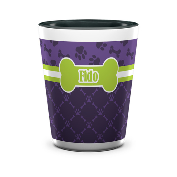 Custom Pawprints & Bones Ceramic Shot Glass - 1.5 oz - Two Tone - Set of 4 (Personalized)