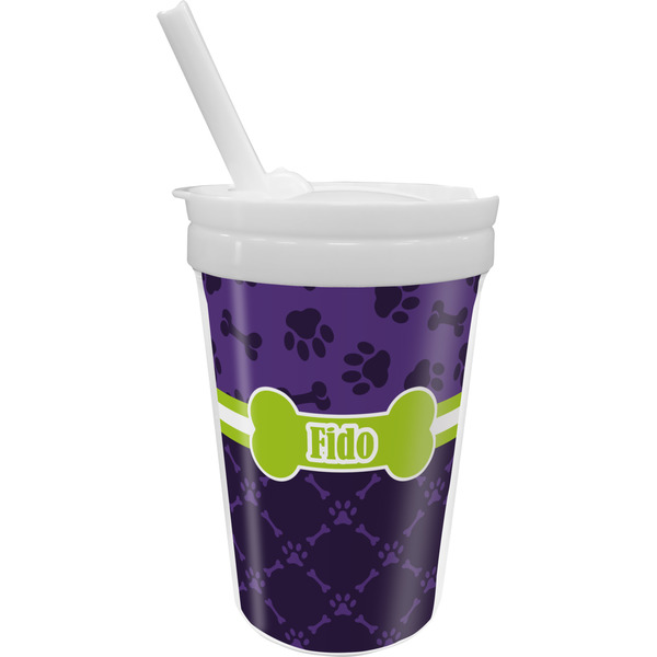 Custom Pawprints & Bones Sippy Cup with Straw (Personalized)