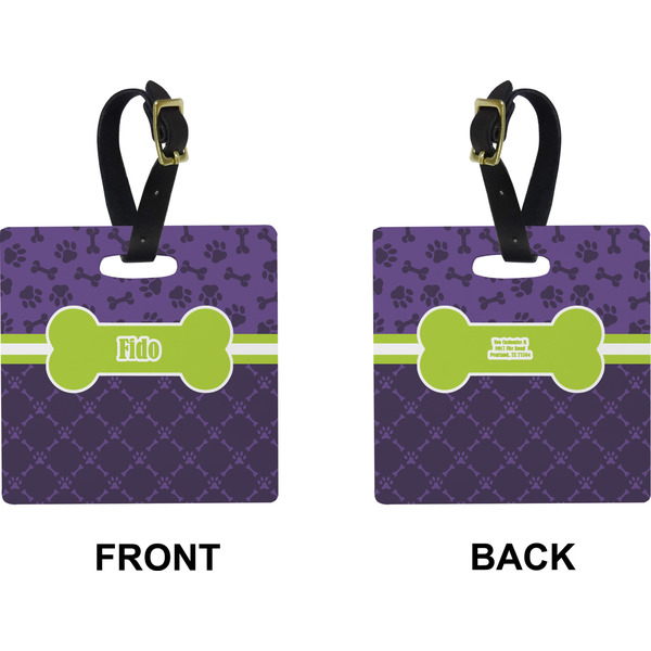 Pawprints & Bones Square Luggage Tag (Front + Back)