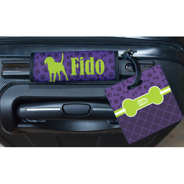 Pawprints & Bones Square Luggage Tag & Handle Wrap - In Context