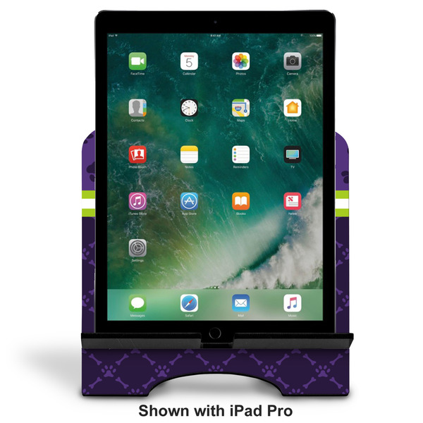 Pawprints & Bones Stylized Tablet Stand - Front with ipad