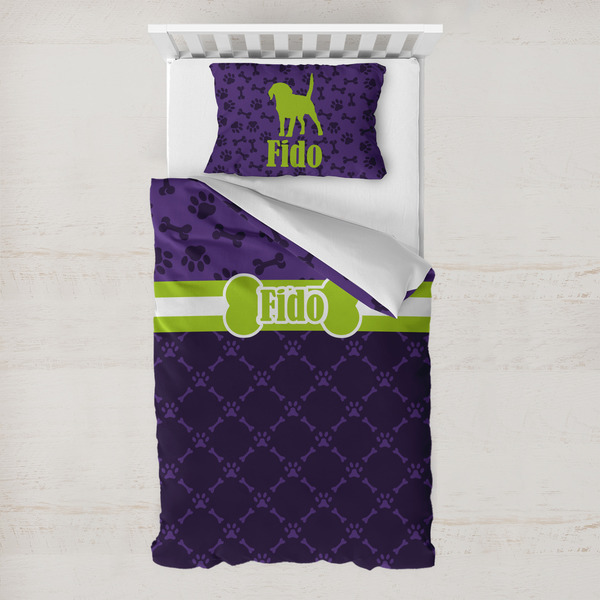 Custom Pawprints & Bones Toddler Bedding w/ Name or Text