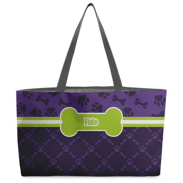 Custom Pawprints & Bones Beach Totes Bag - w/ Black Handles (Personalized)