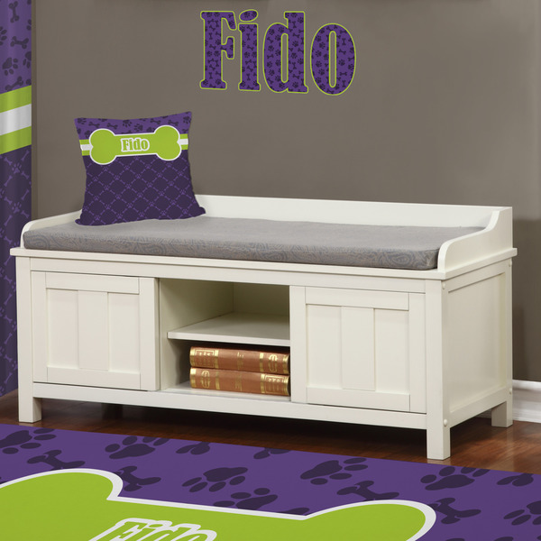 Pawprints & Bones Wall Name Decal Above Storage bench