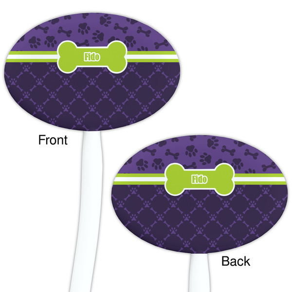 Pawprints & Bones White Plastic 7" Stir Stick - Double Sided - Oval - Front & Back