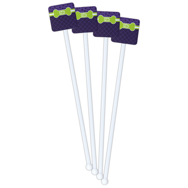 Pawprints & Bones White Plastic Stir Stick - Double Sided - Square - Front