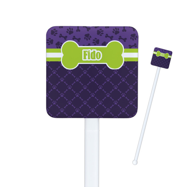Custom Pawprints & Bones Square Plastic Stir Sticks (Personalized)