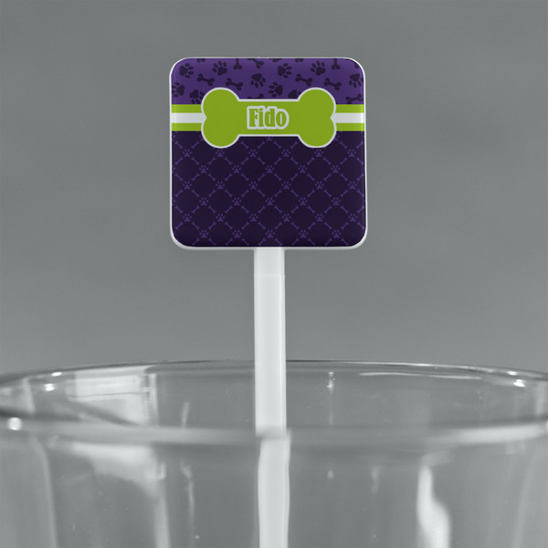 Pawprints & Bones White Plastic Stir Stick - Square - Main