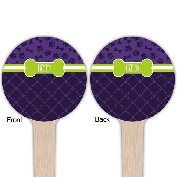 Pawprints & Bones Wooden 4" Food Pick - Round - Double Sided - Front & Back