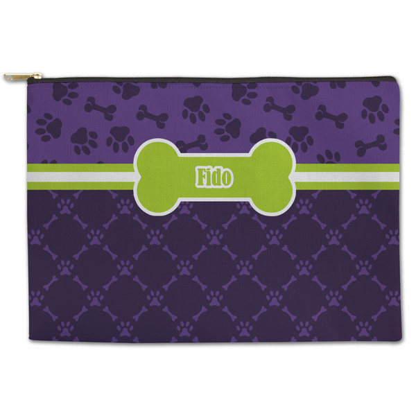 Custom Pawprints & Bones Zipper Pouch - Large - 12.5"x8.5" (Personalized)