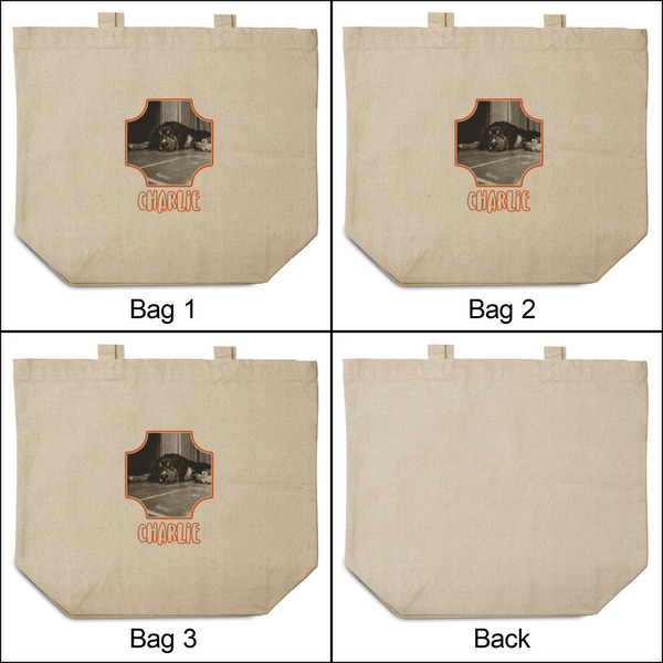 Pet Photo 3 Reusable Cotton Grocery Bags - Front & Back View