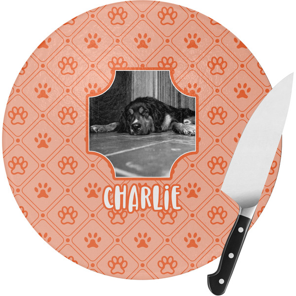 Custom Pet Photo Round Glass Cutting Board - Small (Personalized)