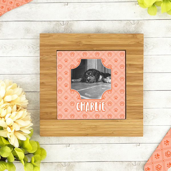 Pet Photo Bamboo Trivet with 6" Tile - LIFESTYLE