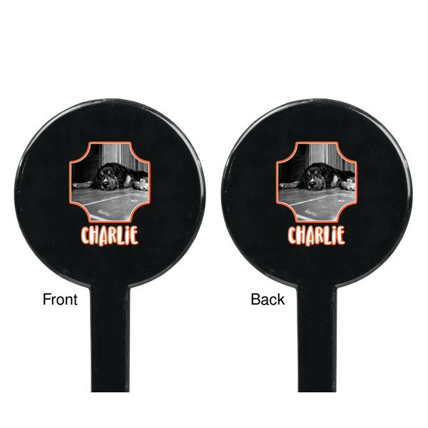Pet Photo Black Plastic 7" Stir Stick - Double Sided - Round - Front & Back