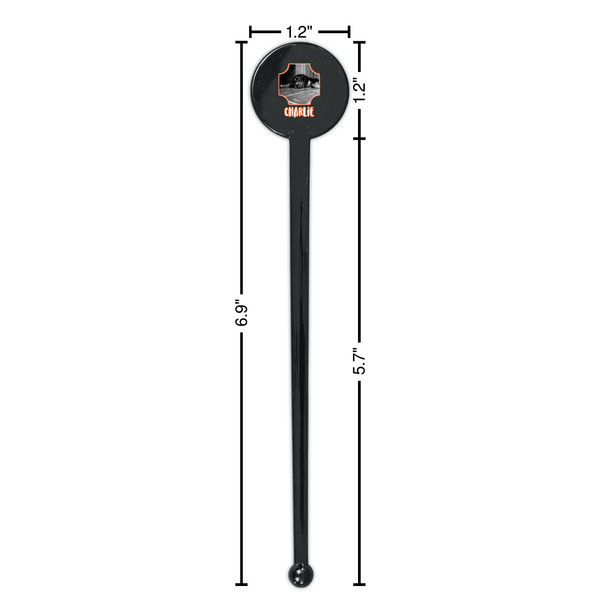Pet Photo Black Plastic 7" Stir Stick - Round - Dimensions