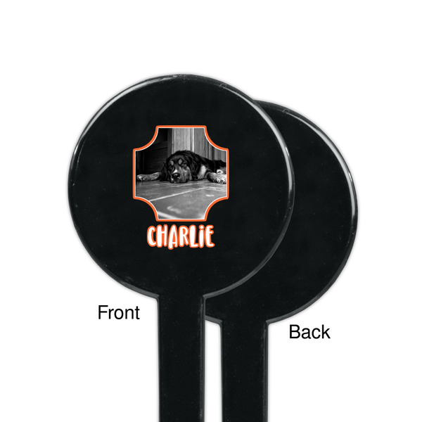 Pet Photo Black Plastic 7" Stir Stick - Single Sided - Round - Front & Back