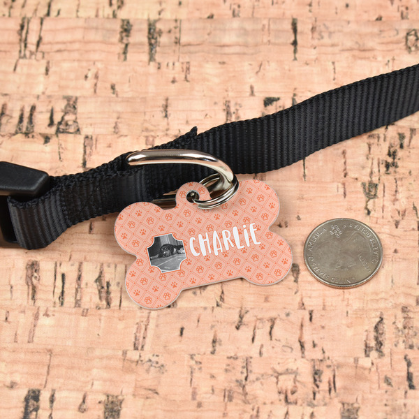 Pet Photo Bone Shaped Dog ID Tag - Large - In Context
