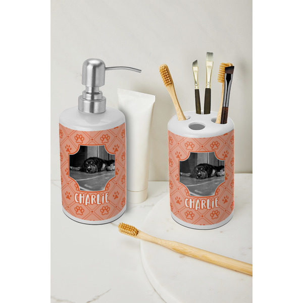 Pet Photo Ceramic Bathroom Accessories - LIFESTYLE (toothbrush holder & soap dispenser)