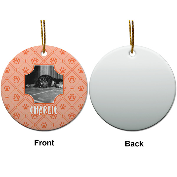 Pet Photo Ceramic Flat Ornament - Circle Front & Back (APPROVAL)