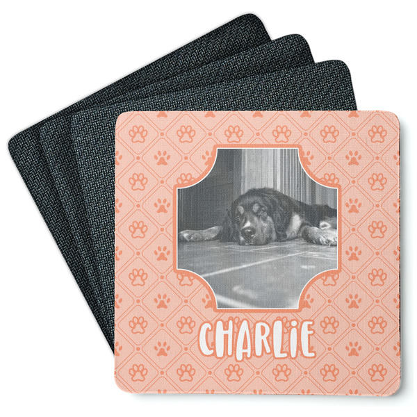 Custom Pet Photo Square Rubber Backed Coasters - Set of 4 (Personalized)