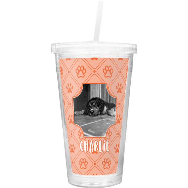 Custom Pet Photo Double Wall Tumbler with Straw (Personalized)