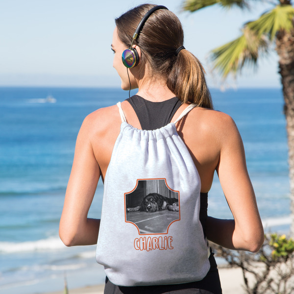 Pet Photo Drawstring Backpacks - Sweatshirt Fleece - Single Sided - LIFESTYLE