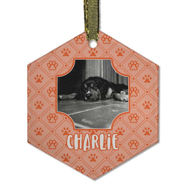 Custom Pet Photo Flat Glass Ornament - Hexagon