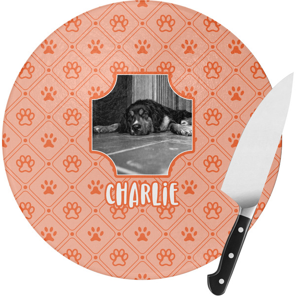 Custom Pet Photo Round Glass Cutting Board (Personalized)