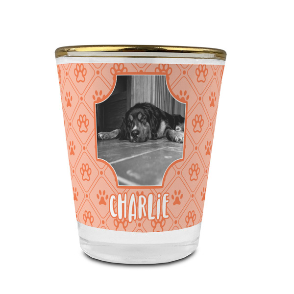 Custom Pet Photo Glass Shot Glass - 1.5 oz - with Gold Rim - Set of 4